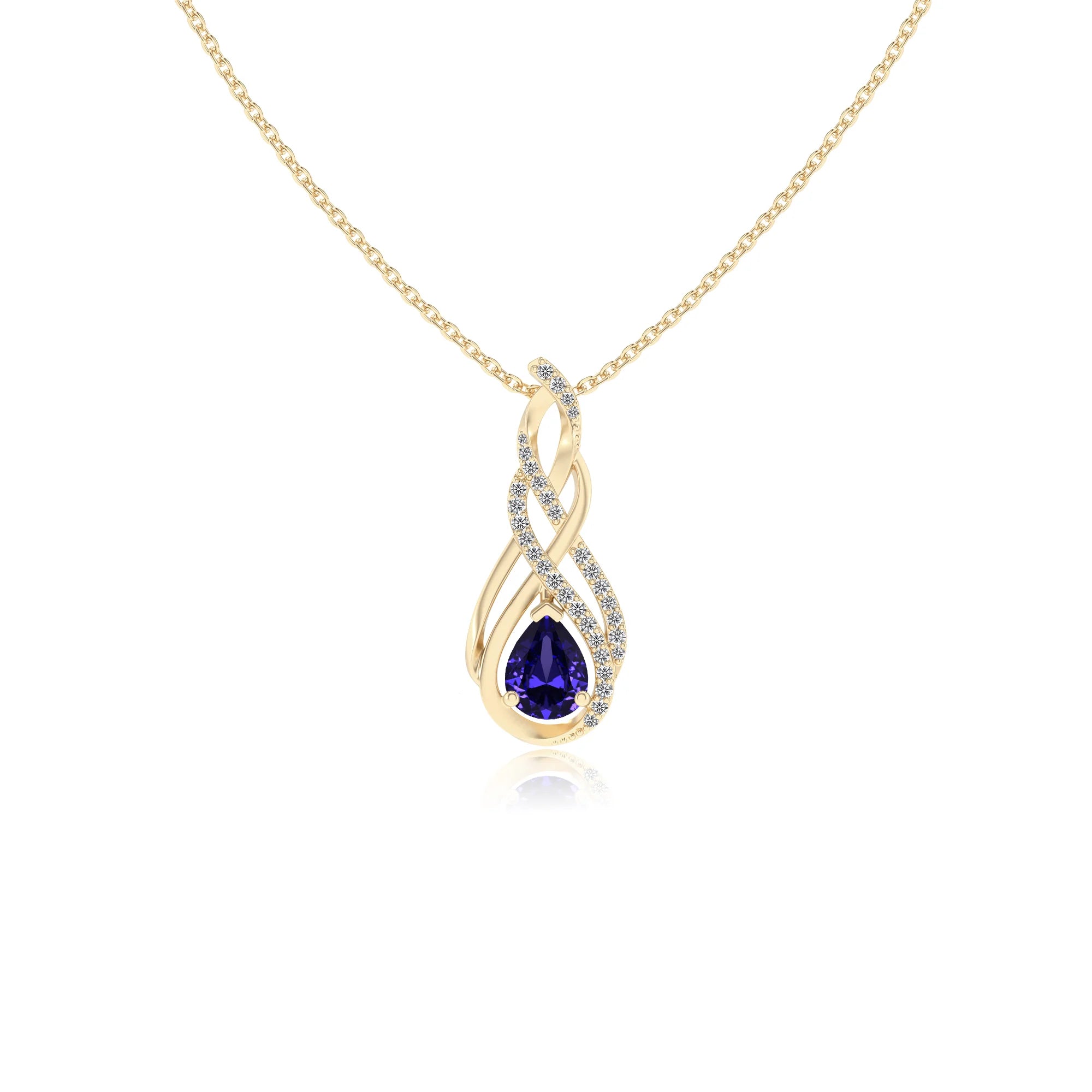 lab grown tanzanite pear solitaire necklaces in yellow gold