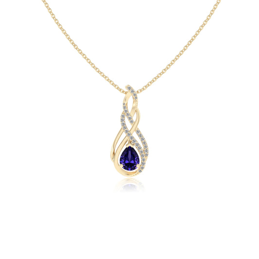 lab grown tanzanite pear solitaire necklaces in yellow gold