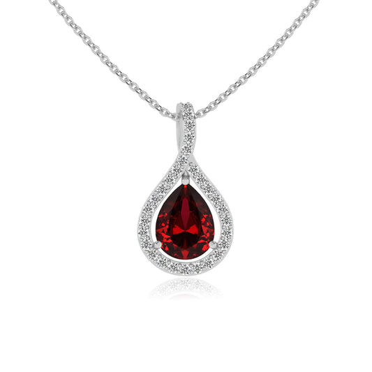 lab grown ruby pear solitaire necklaces in sterling silver