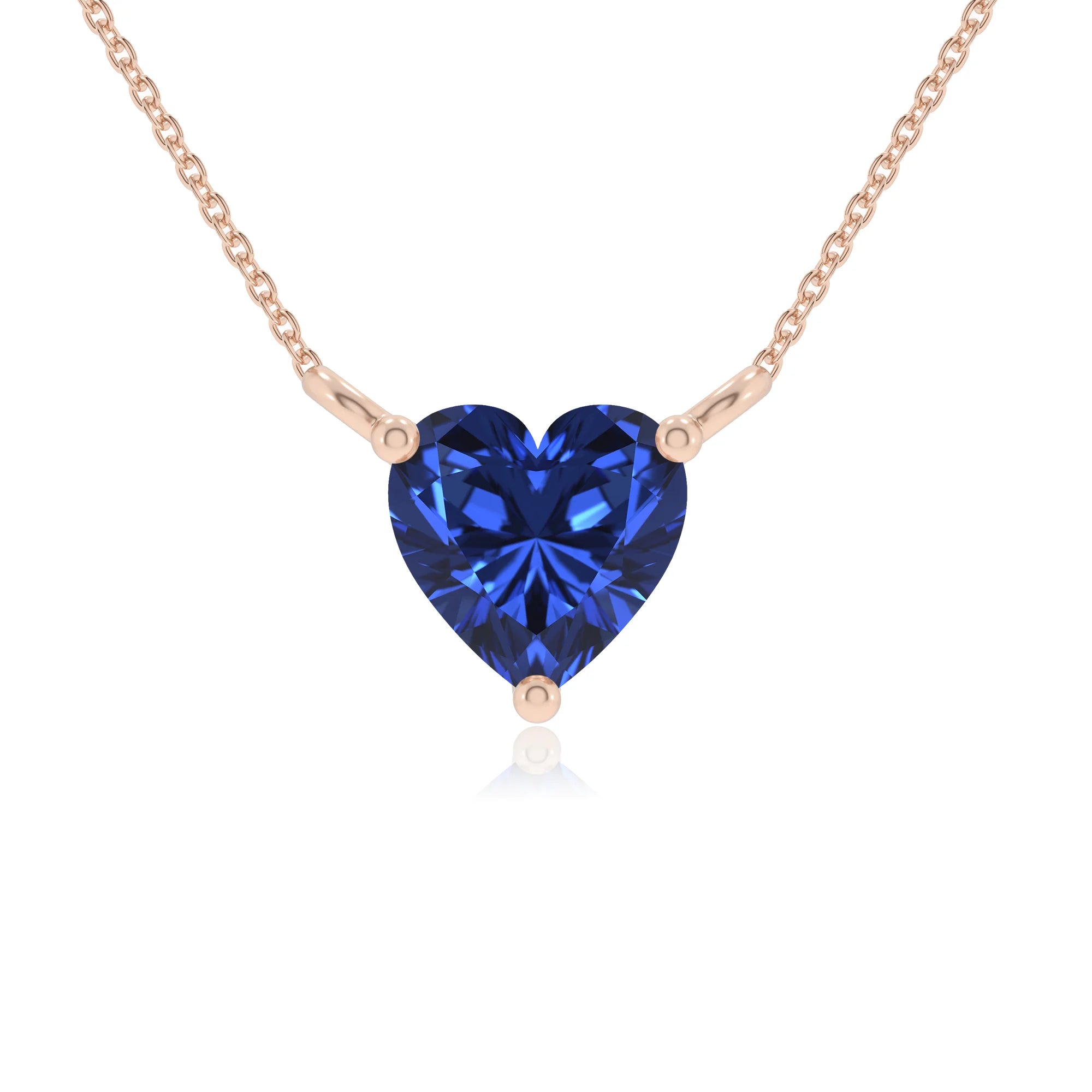 lab grown blue-sapphire heart solitaire necklaces in rose gold