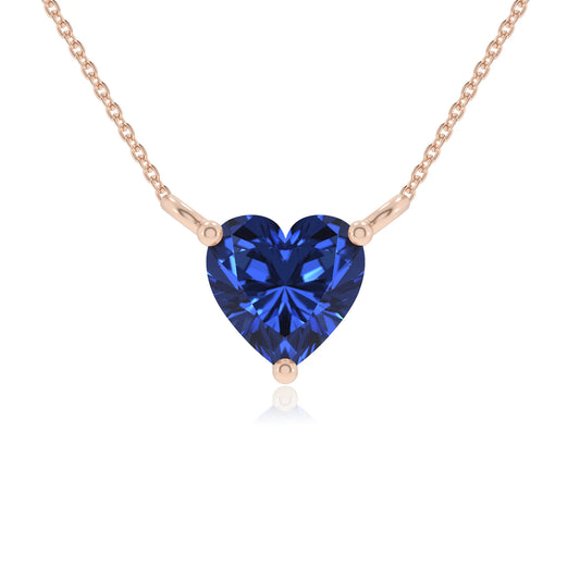 lab grown blue-sapphire heart solitaire necklaces in rose gold
