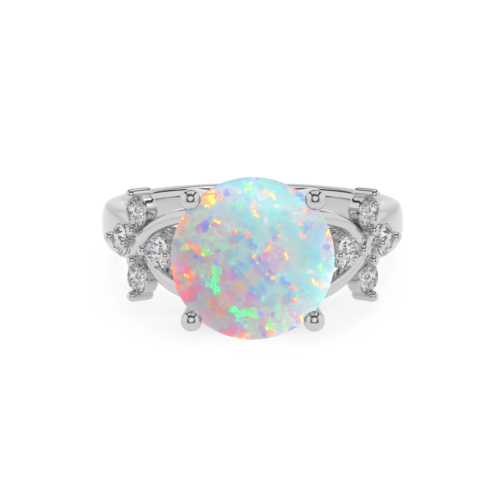 lab grown opal round solitaire rings in sterling silver
