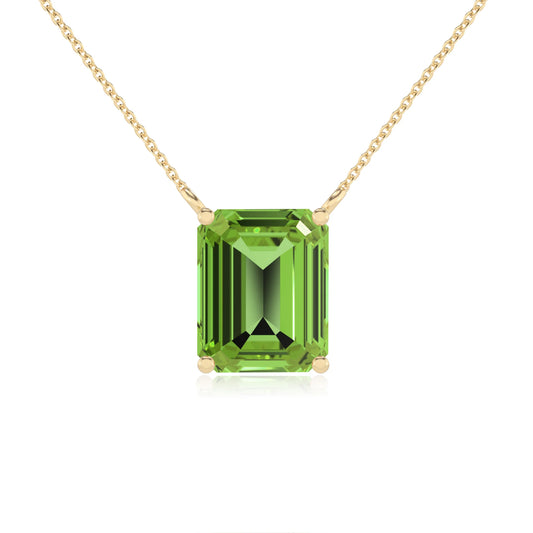 natural peridot emerald cut solitaire necklaces in yellow gold