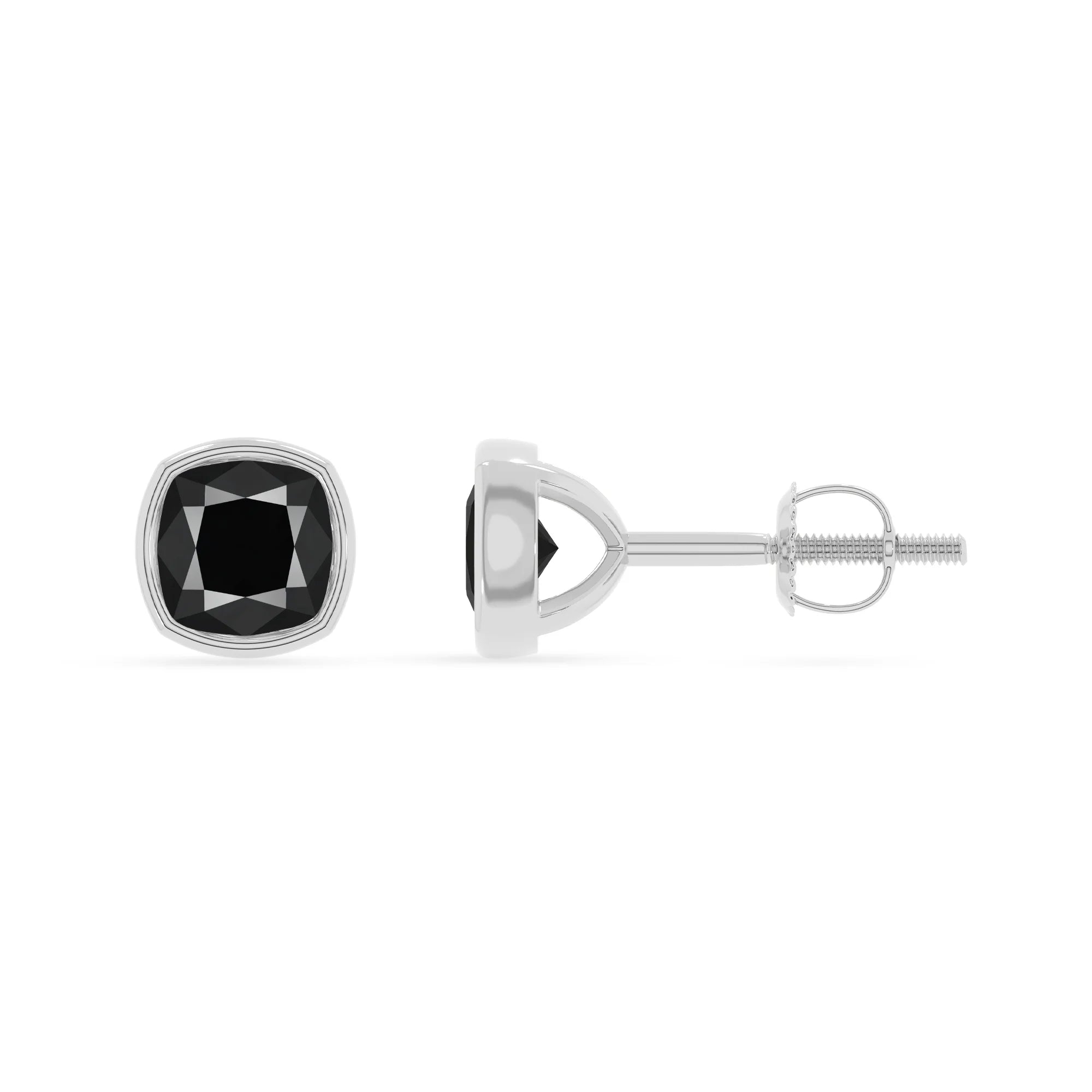 natural black onyx cushion stud earrings in platinum