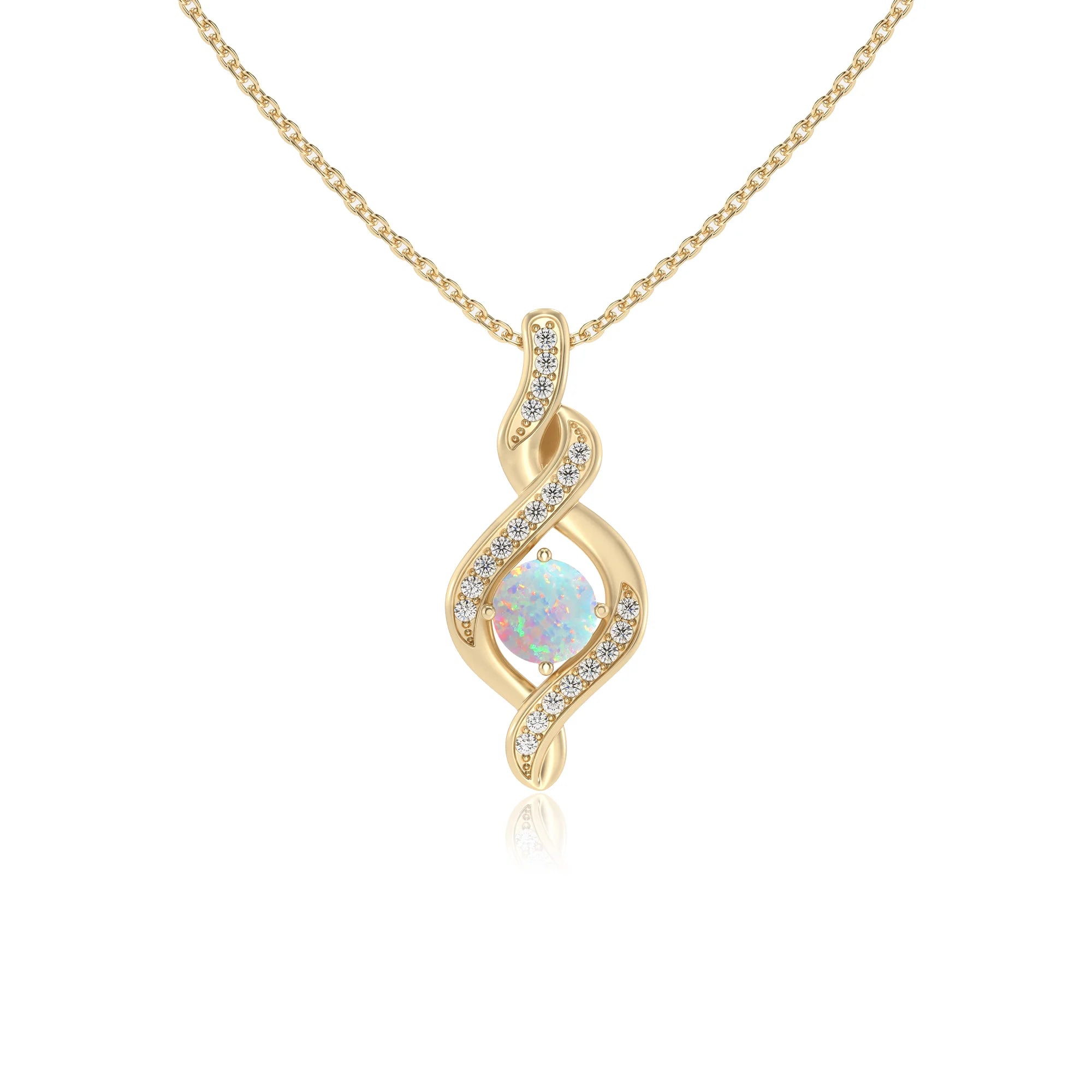 lab grown opal round solitaire necklaces in yellow gold