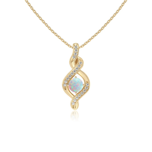 lab grown opal round solitaire necklaces in yellow gold