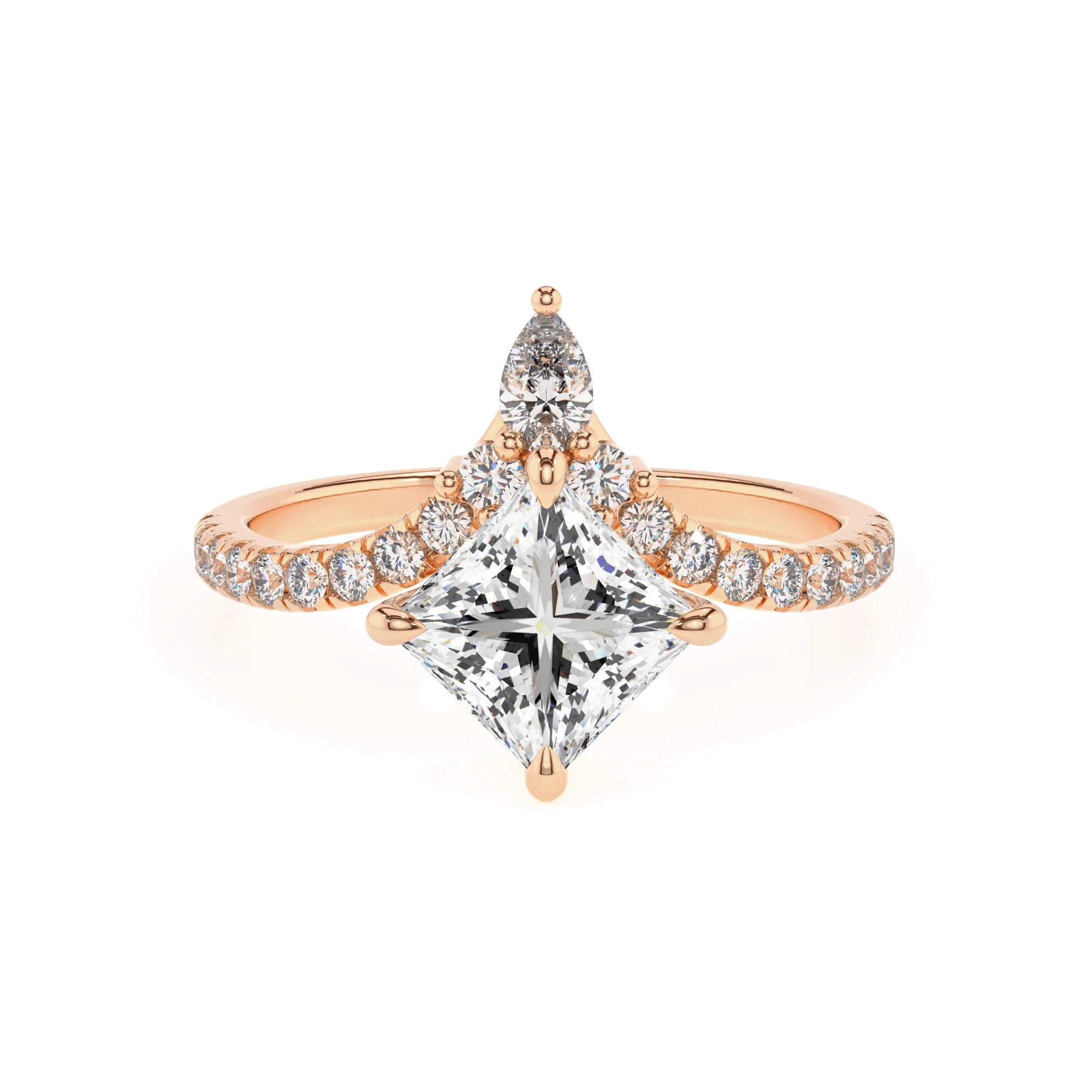 lab grown moissanite princess solitaire rings in rose gold