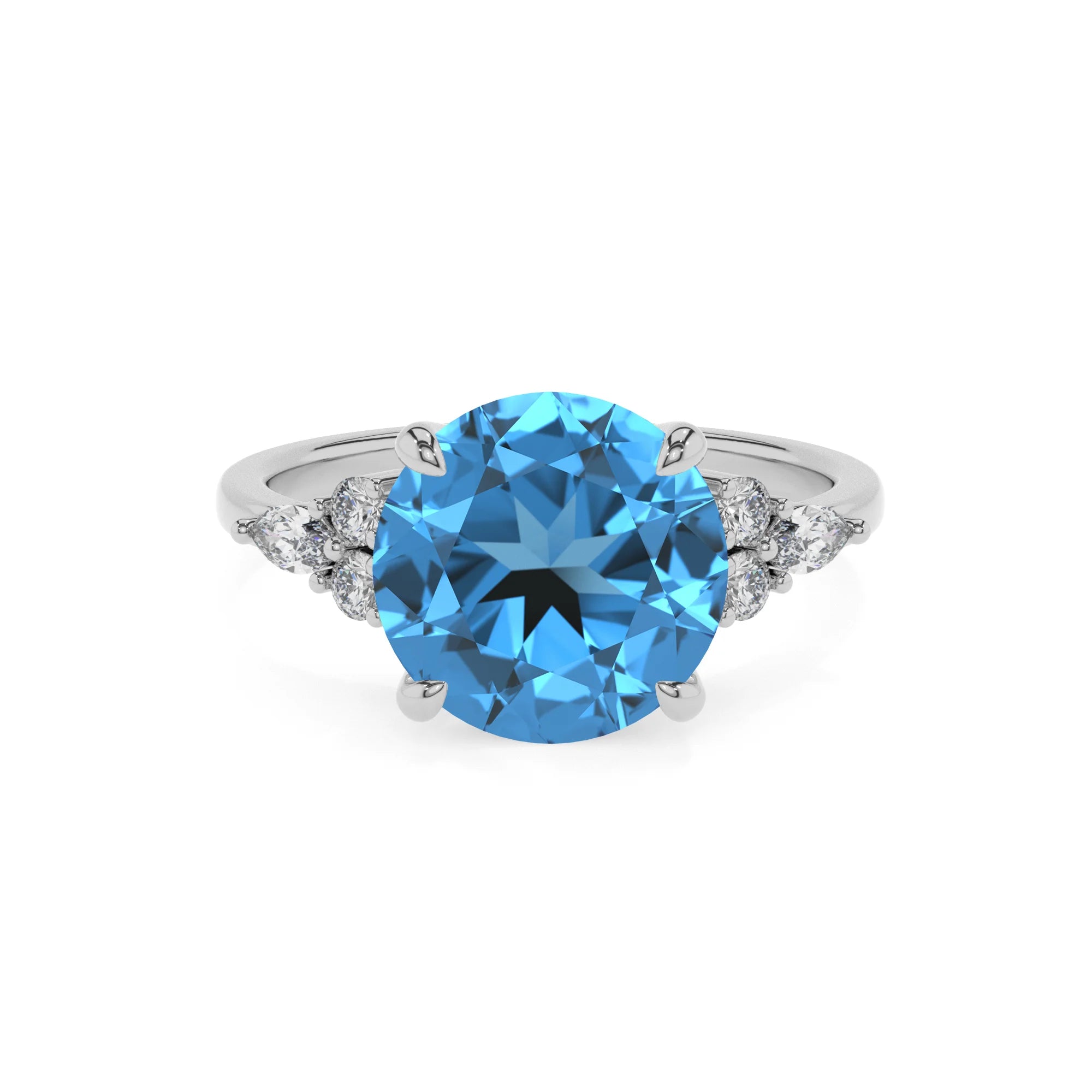natural swiss-blue-topaz round solitaire rings in white gold