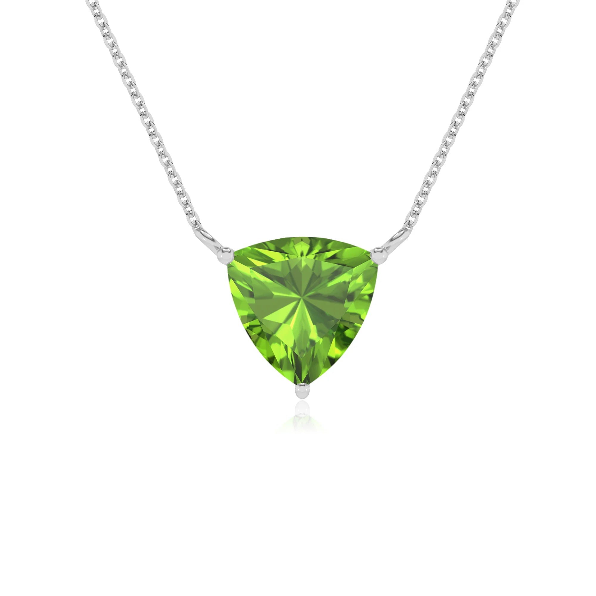 natural peridot trillion solitaire necklaces in white gold