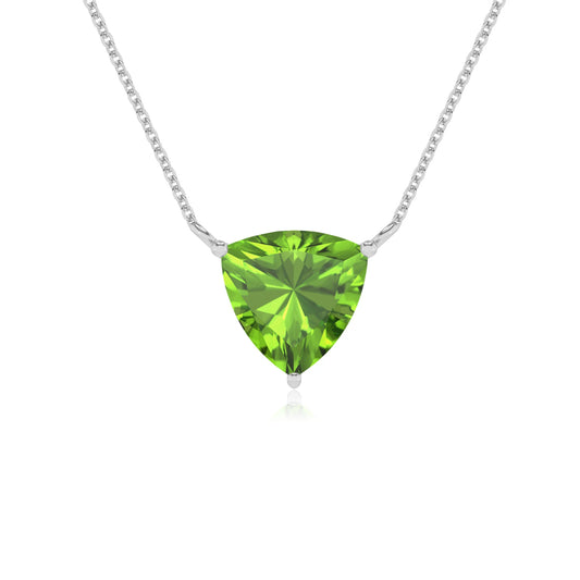 natural peridot trillion solitaire necklaces in white gold