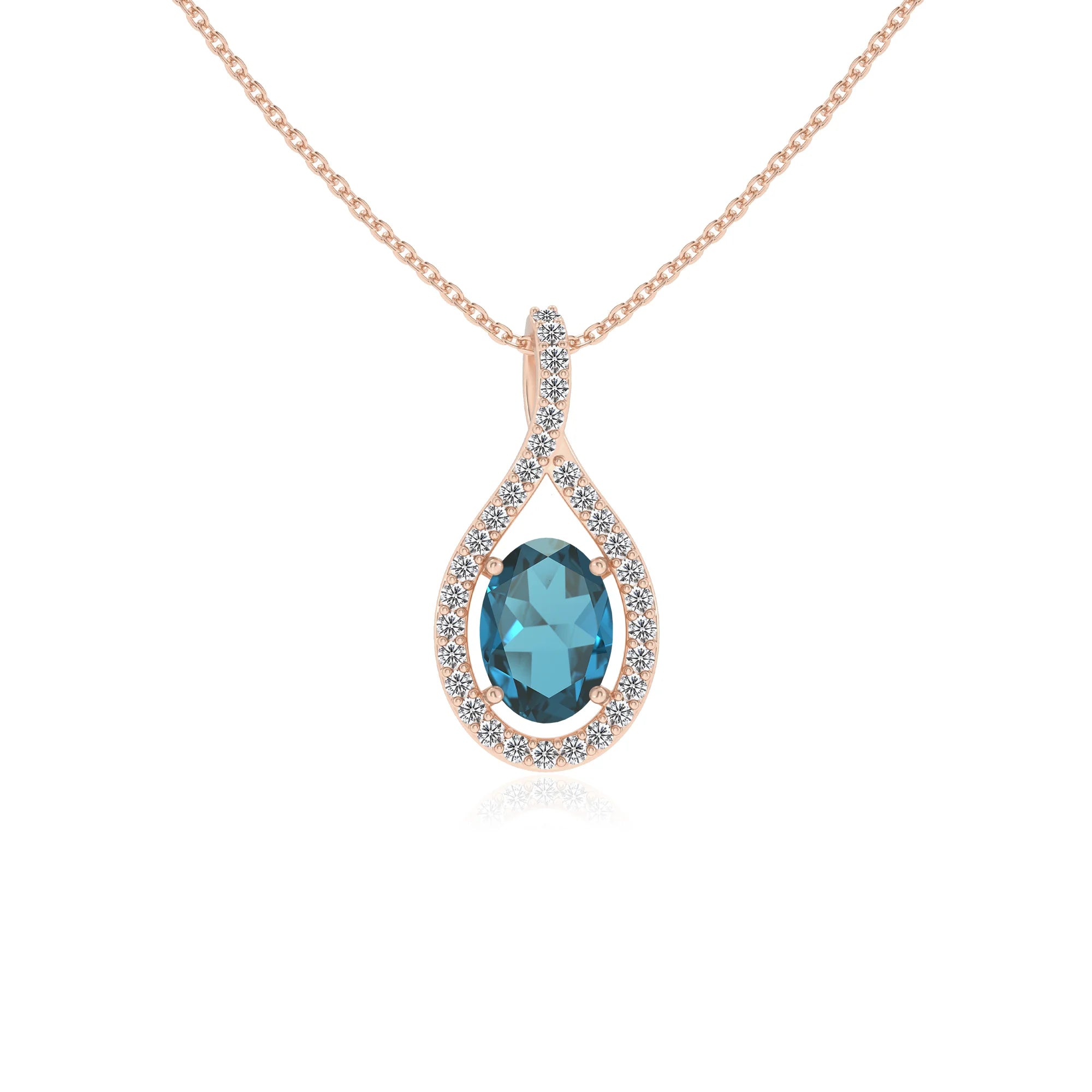 natural london-blue-topaz oval solitaire necklaces in rose gold