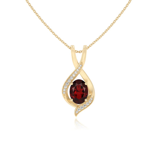 natural garnet oval solitaire necklaces in yellow gold