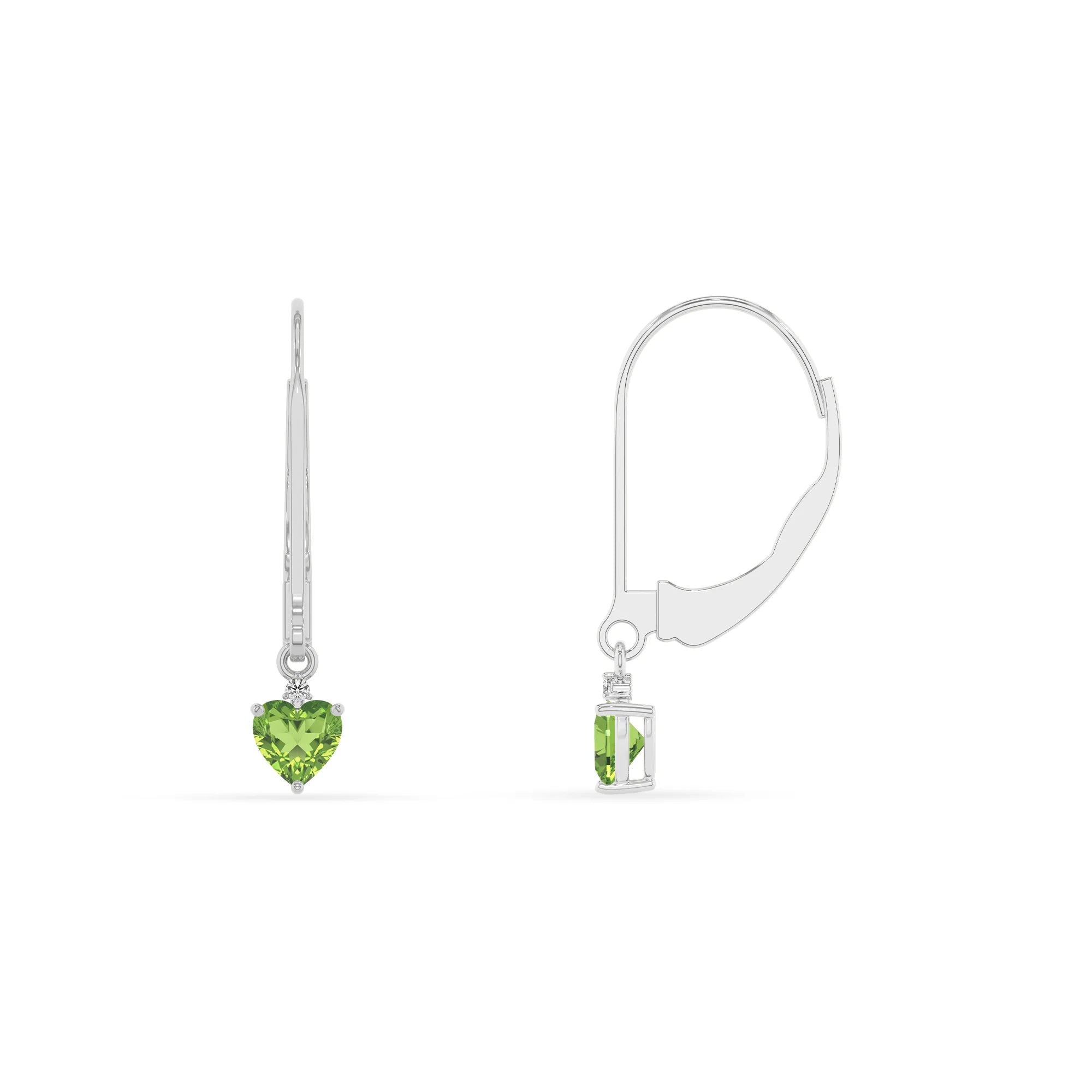 natural peridot heart drop earrings in white gold