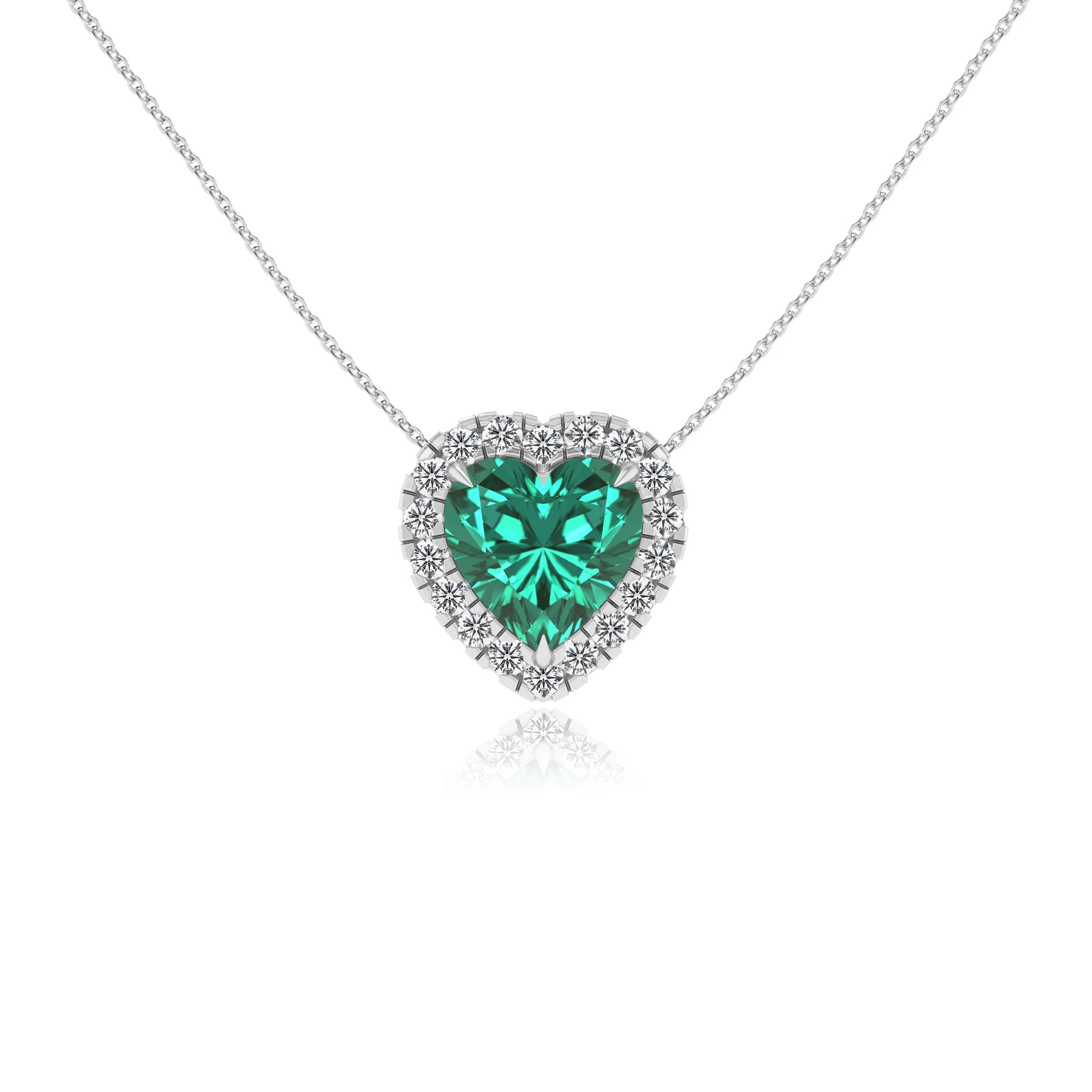 lab grown emerald heart solitaire necklaces in platinum
