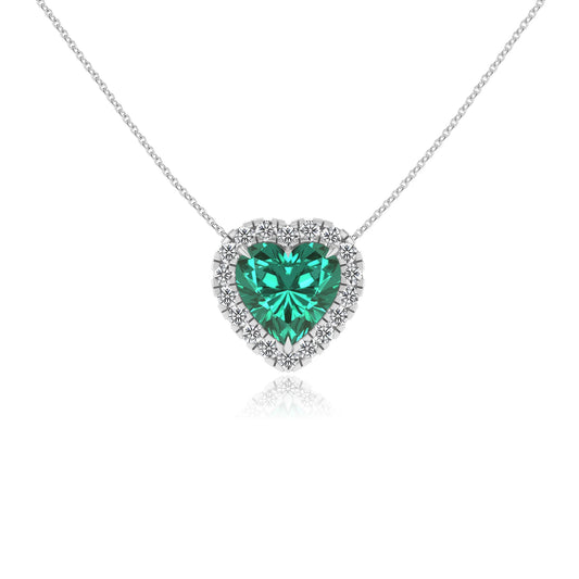 lab grown emerald heart solitaire necklaces in platinum