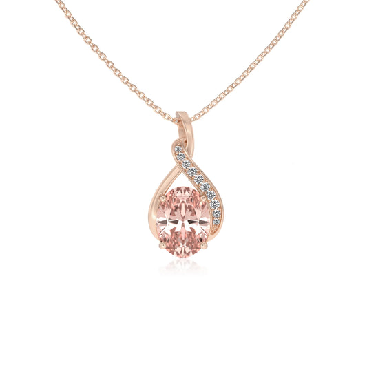 lab grown morganite oval solitaire necklaces in rose gold