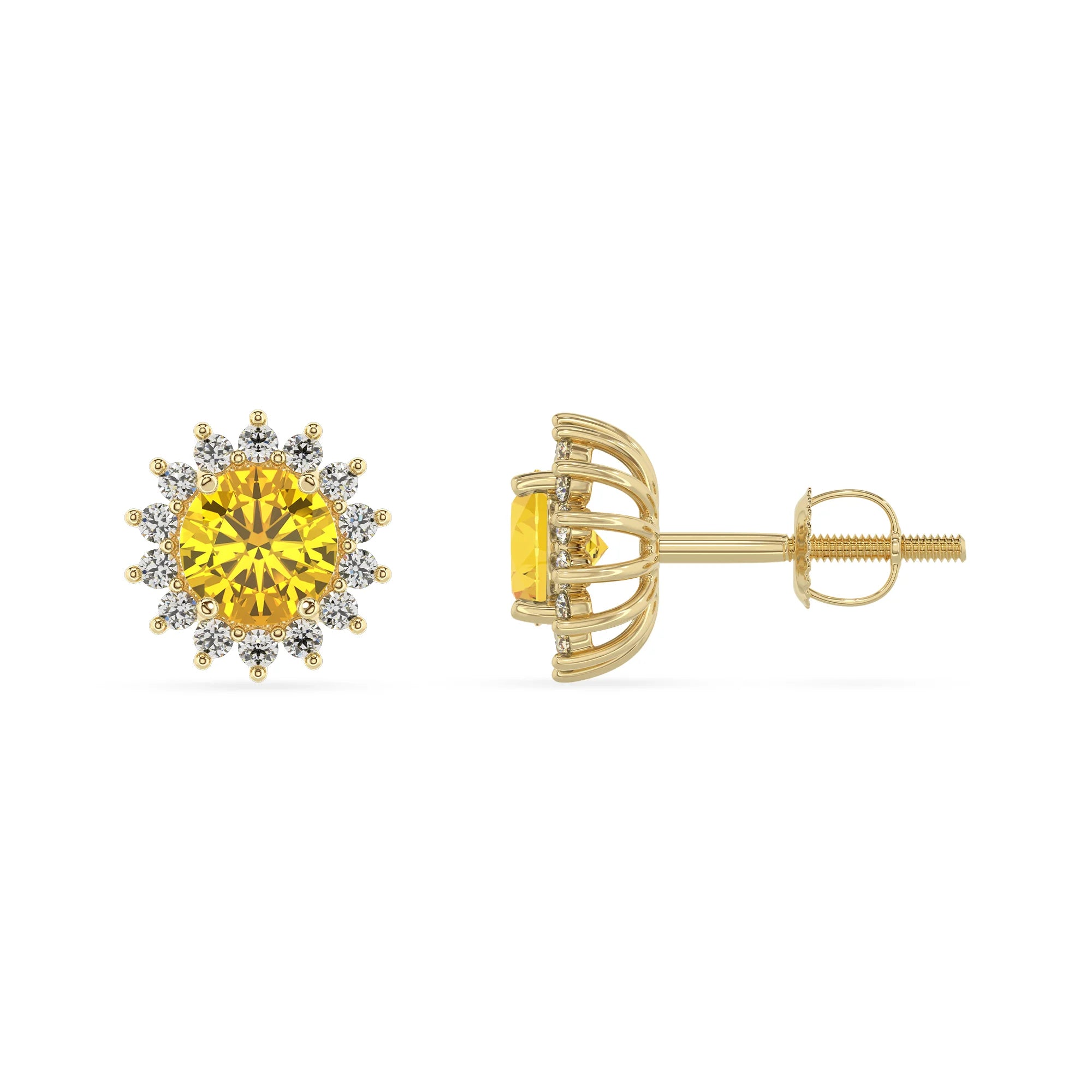 lab grown yellow sapphire round stud earrings in yellow gold