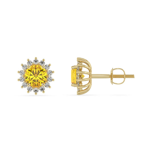 lab grown yellow sapphire round stud earrings in yellow gold