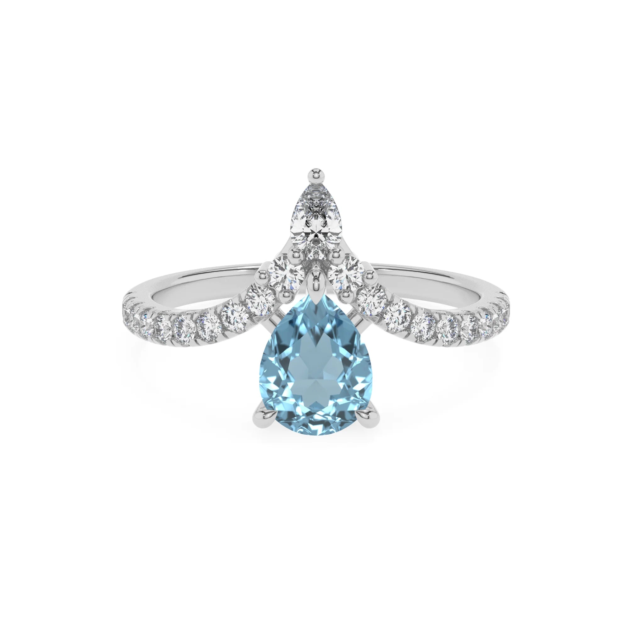 lab grown aquamarine pear solitaire rings in white gold