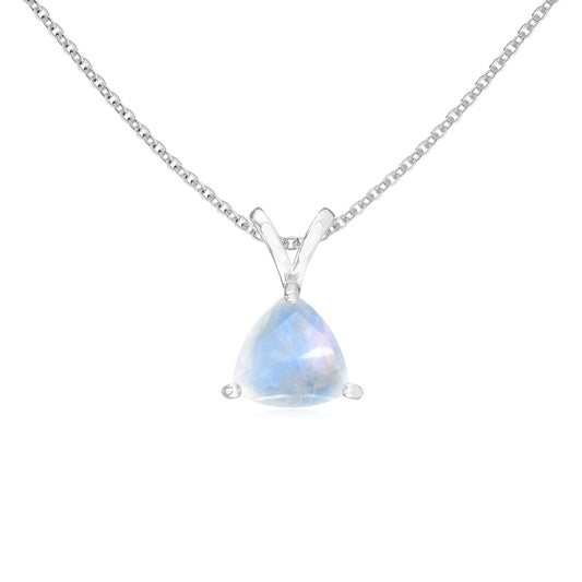 natural rainbow-moonstone trillion solitaire v-bale necklaces in sterling silver