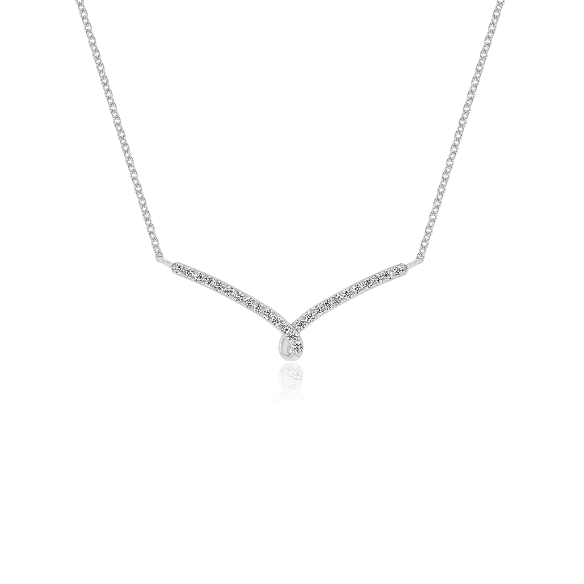 lab grown diamond round bar v-bale necklaces in white gold