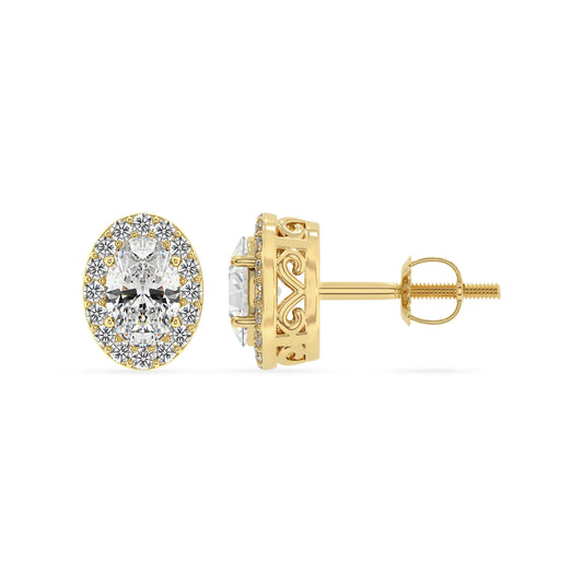 lab grown moissanite oval stud earrings in yellow gold