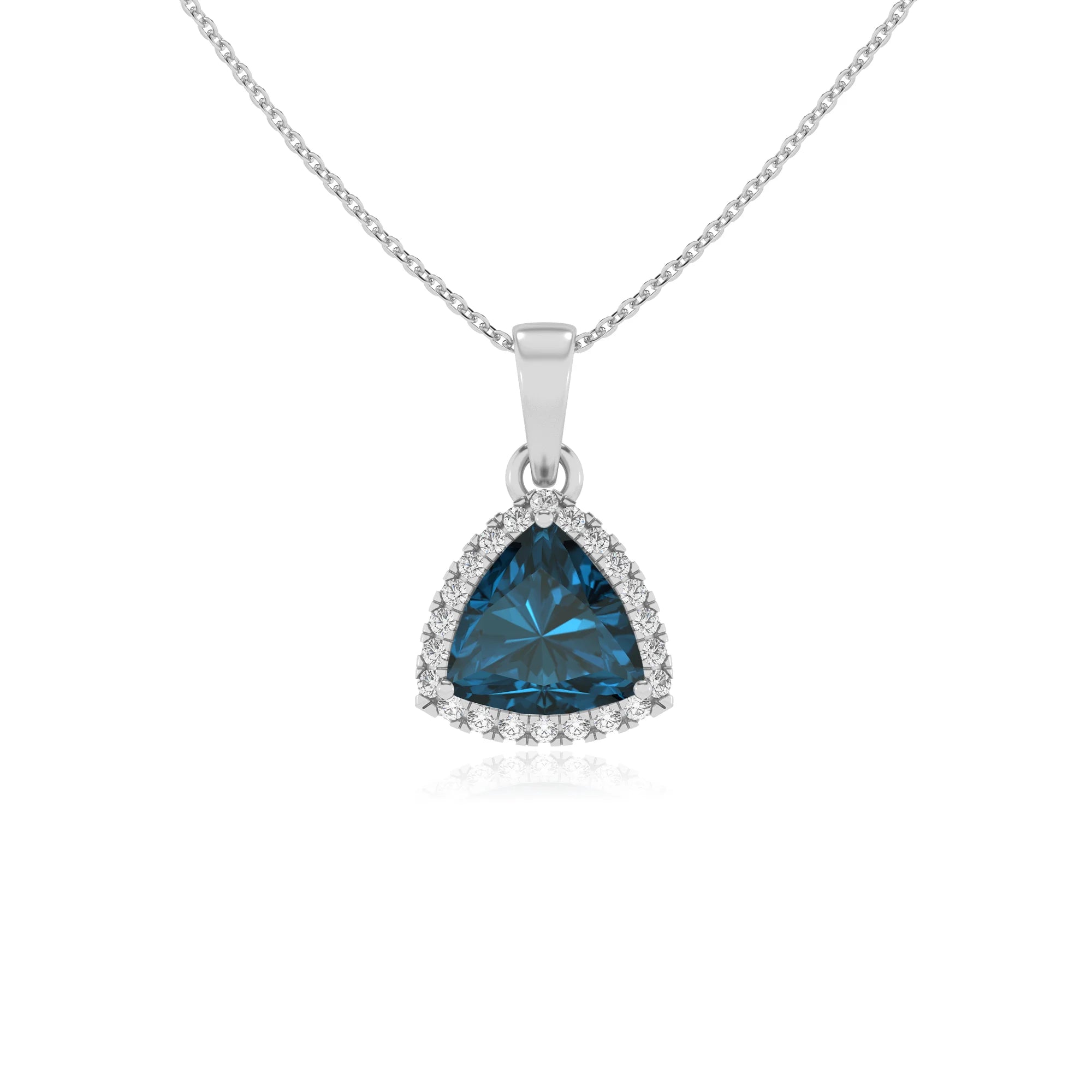 natural london-blue-topaz trillion solitaire necklaces in white gold