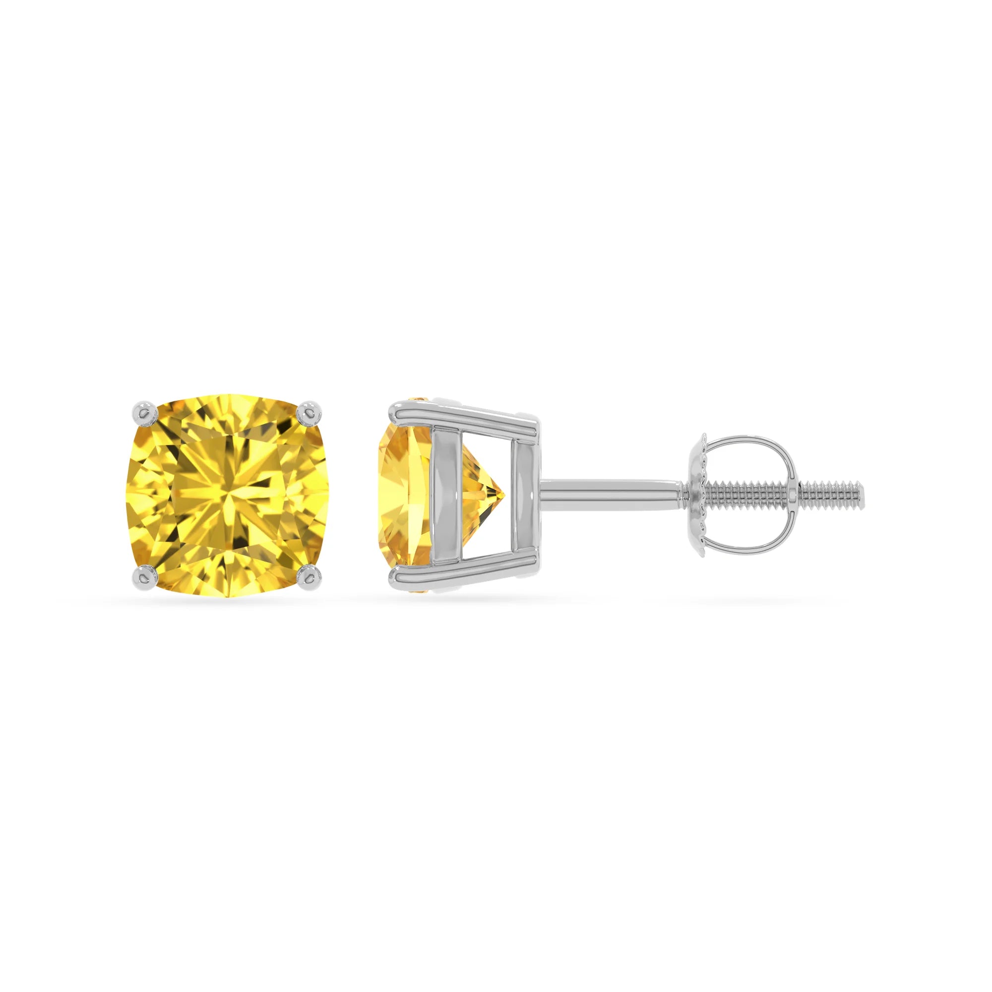 lab grown yellow sapphire cushion stud earrings in sterling silver