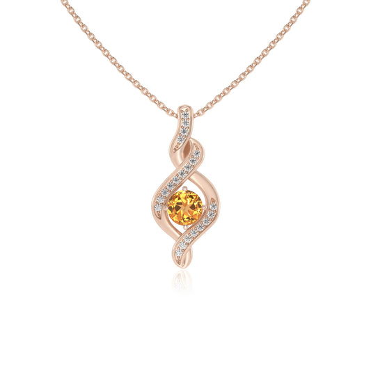 lab grown citrine round solitaire necklaces in rose gold