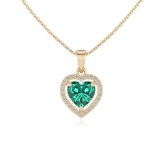 lab grown emerald heart solitaire necklaces in yellow gold