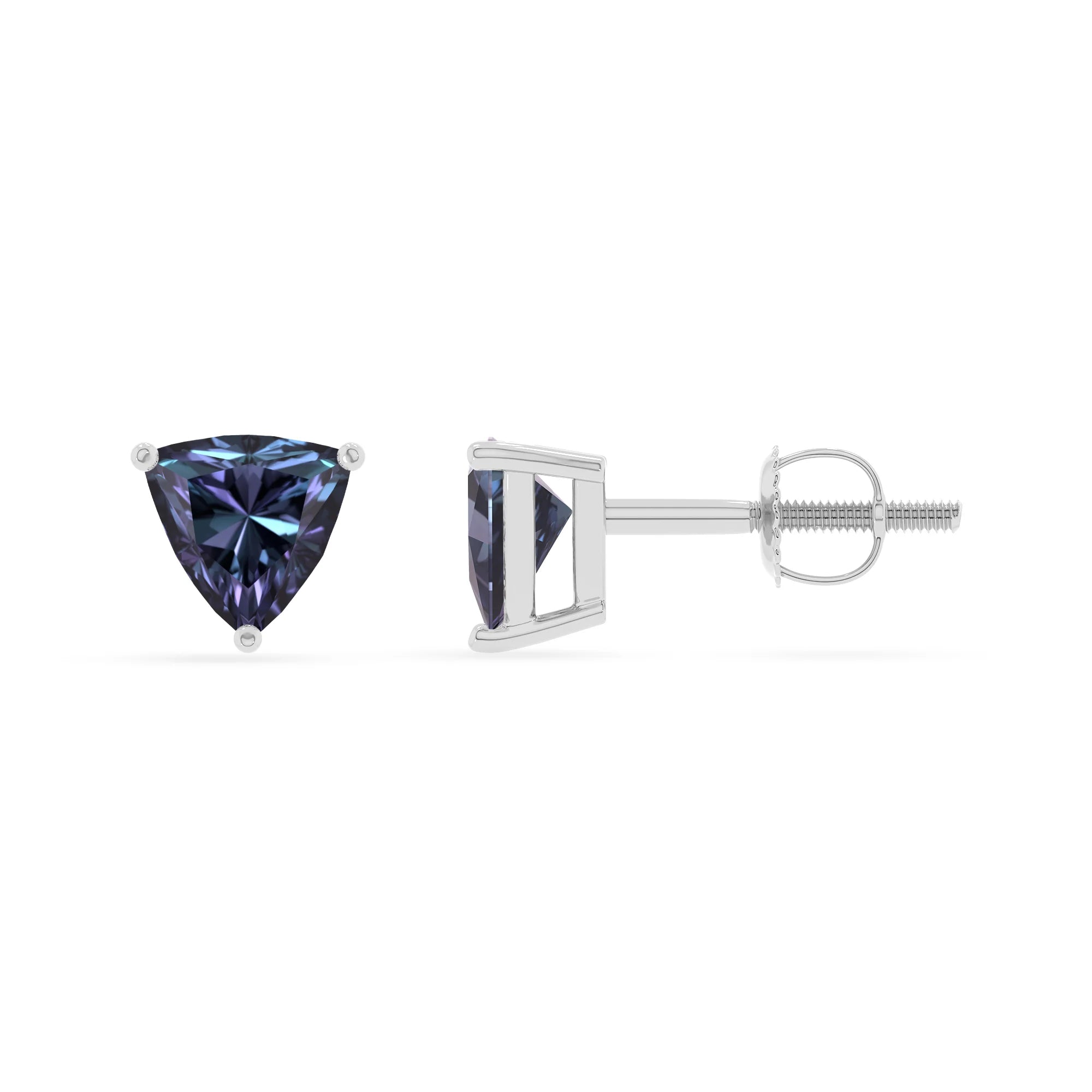 lab grown alexandrite trillion stud earrings in platinum