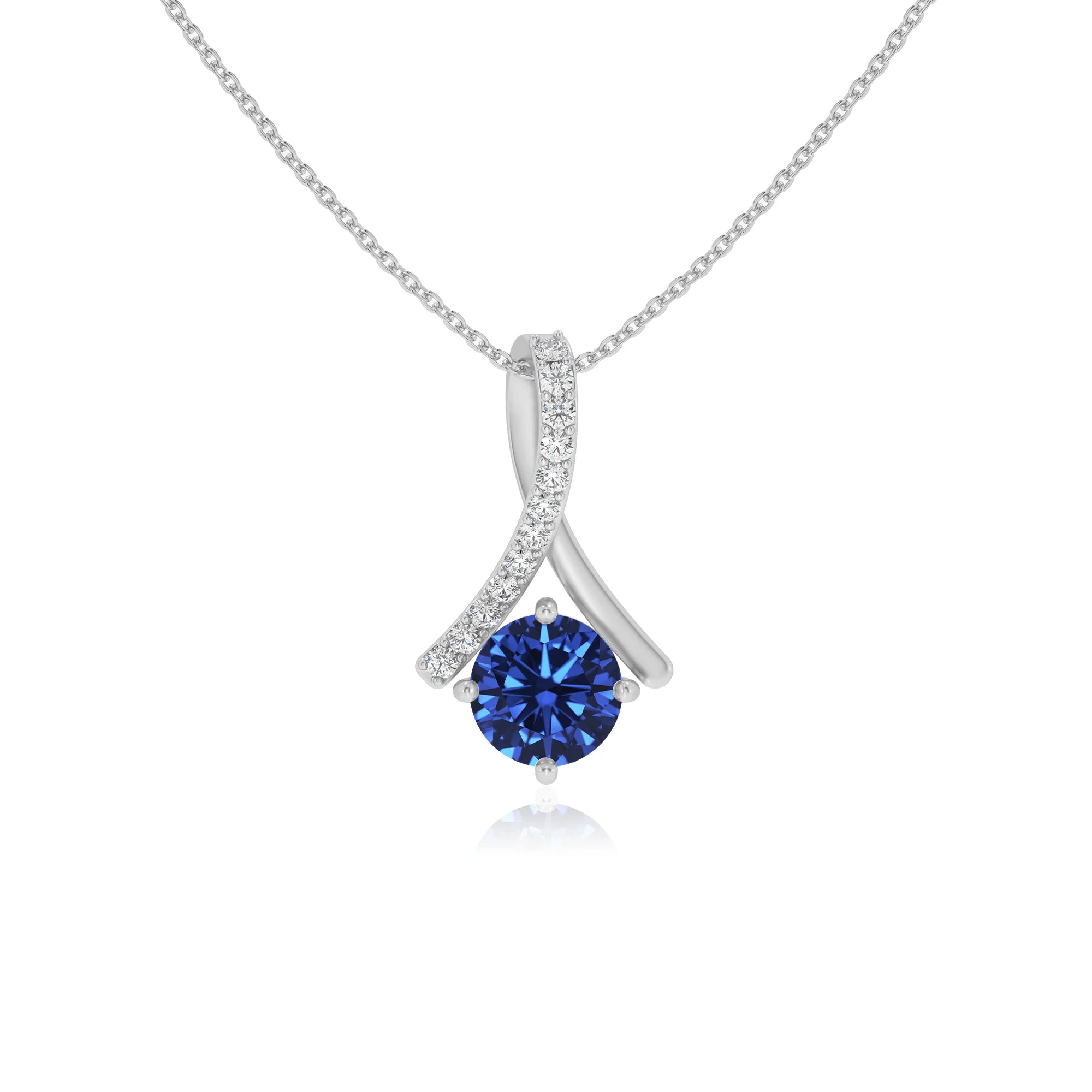 lab grown blue-sapphire round solitaire necklaces in platinum