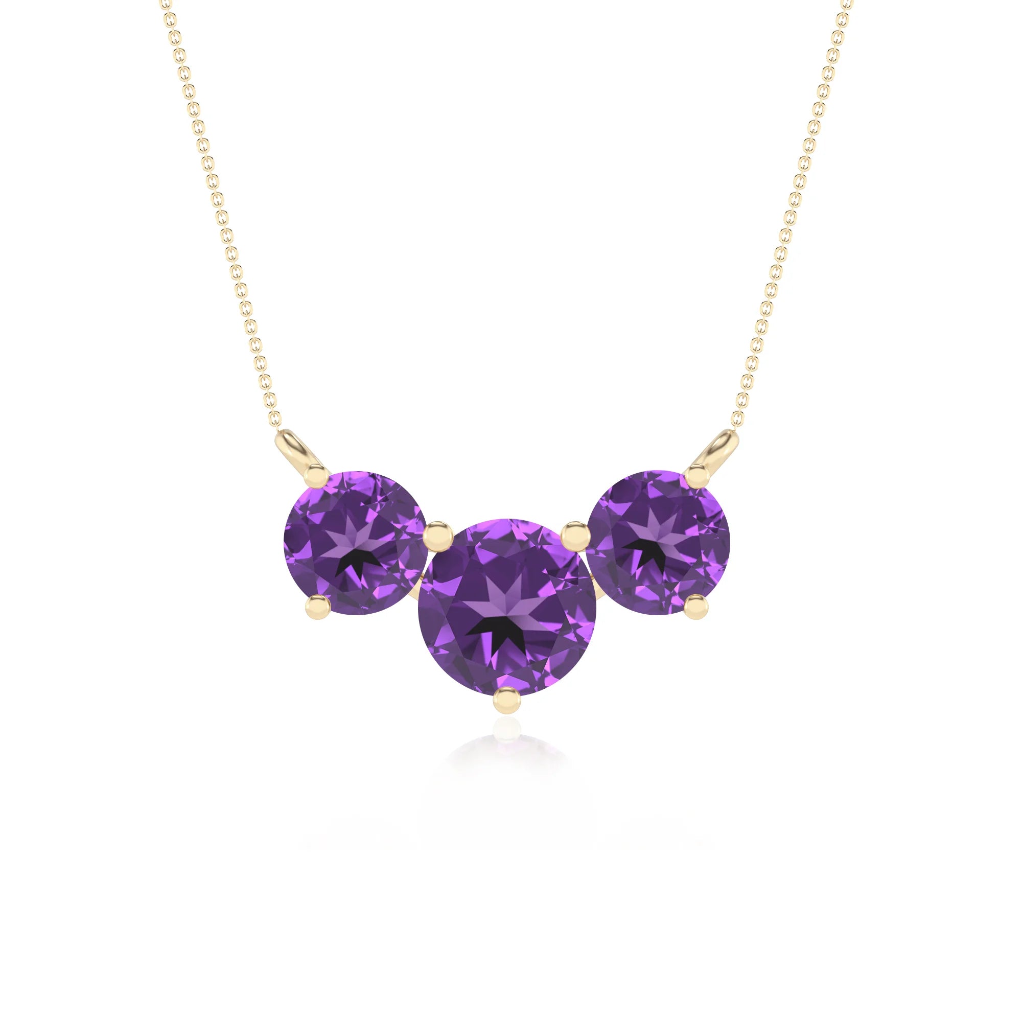 lab grown amethyst round solitaire v-bale necklaces in yellow gold