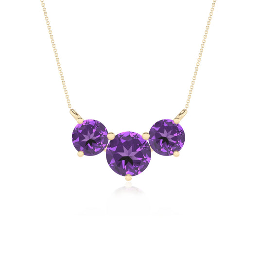 lab grown amethyst round solitaire v-bale necklaces in yellow gold
