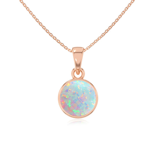 lab grown opal round solitaire necklaces in rose gold