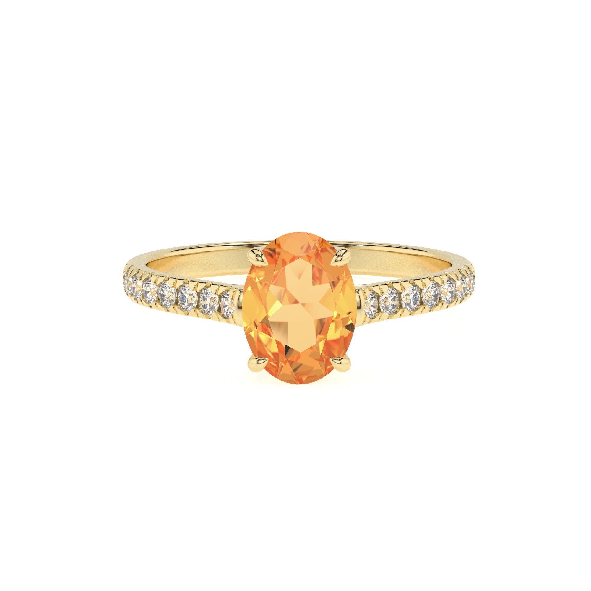 lab grown citrine oval half eternity solitaire engagement rings in yellow gold