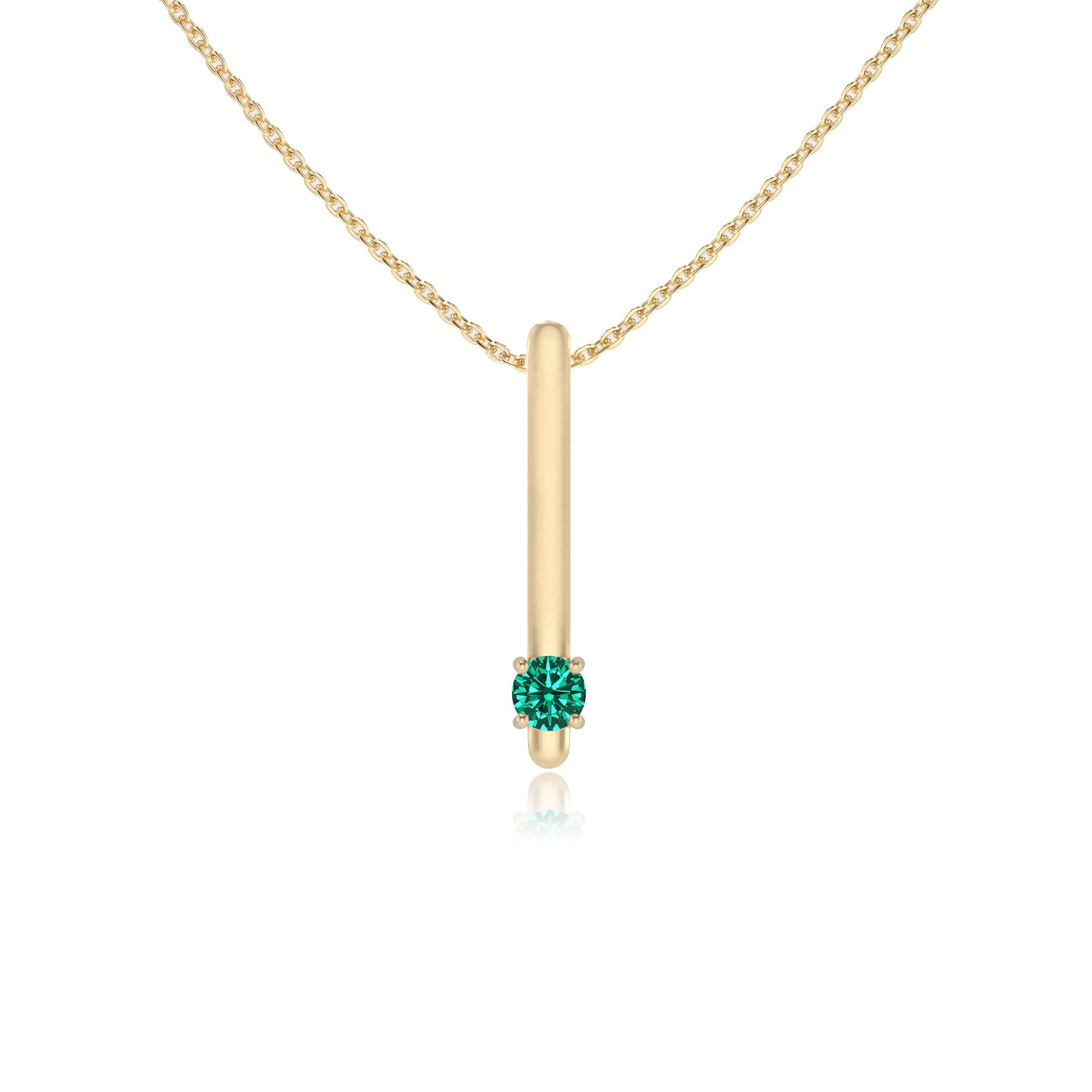 lab grown emerald round bar necklaces in yellow gold