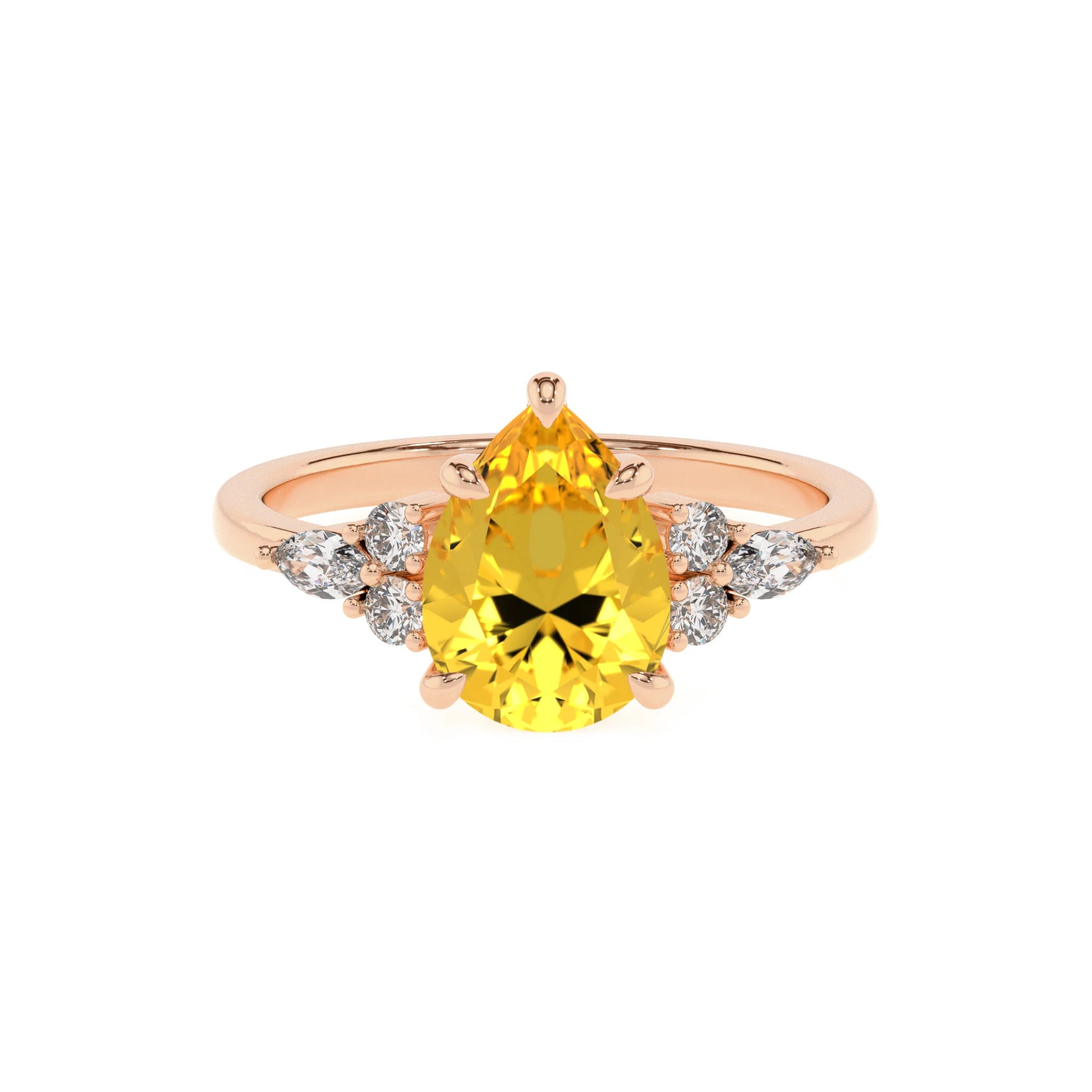 lab grown yellow-sapphire pear solitaire rings in rose gold