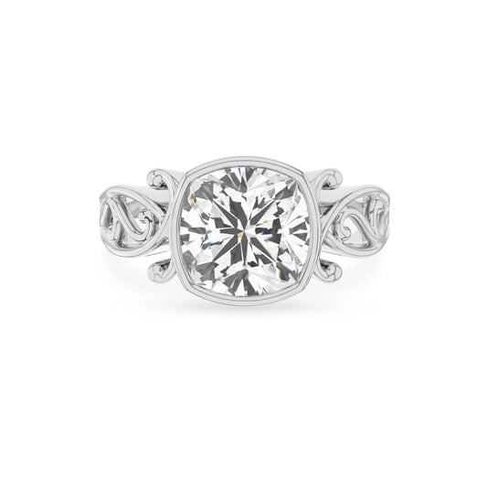 lab grown moissanite cushion solitaire rings in platinum