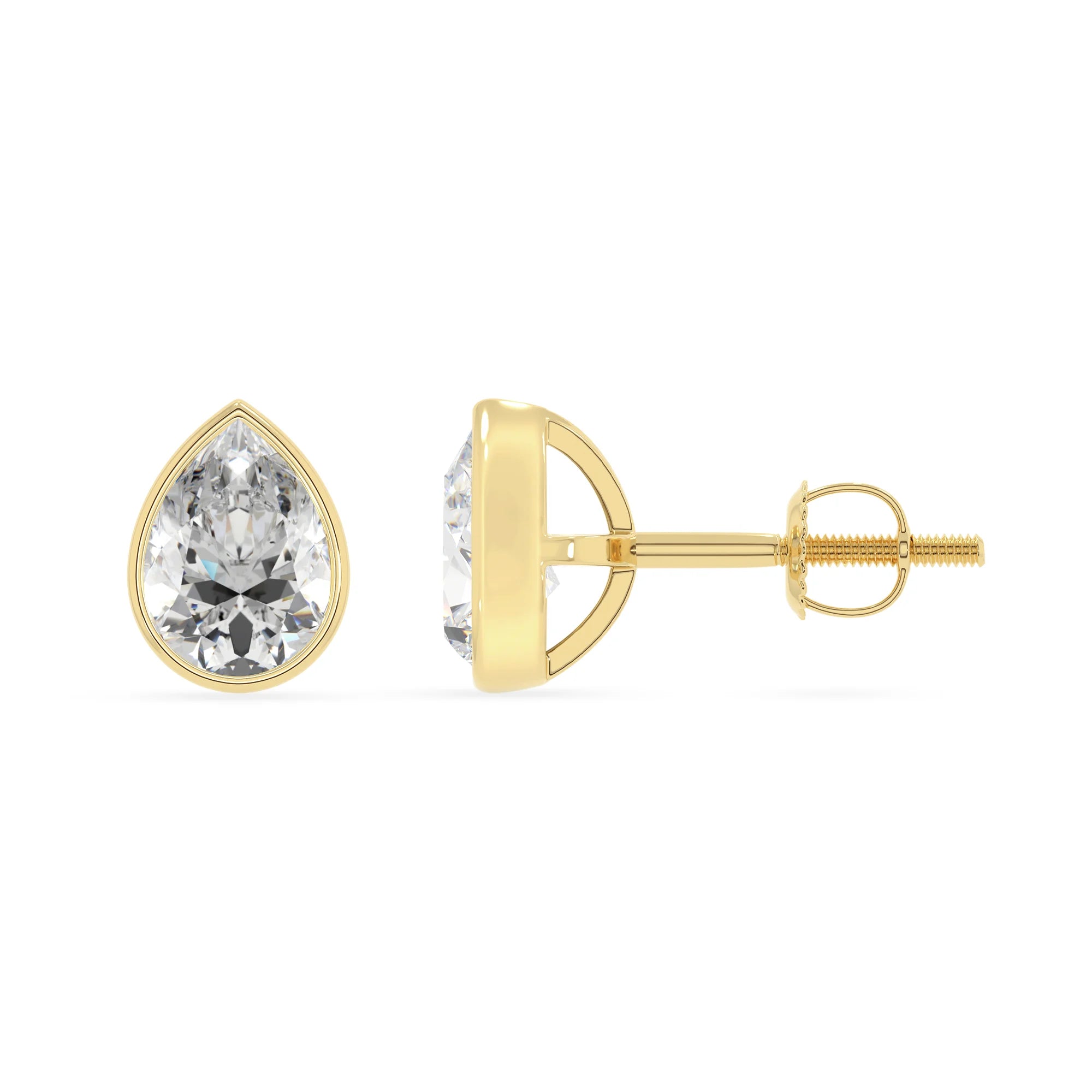 lab grown moissanite pear stud earrings in yellow gold
