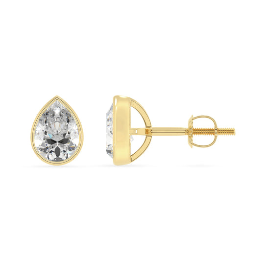 lab grown moissanite pear stud earrings in yellow gold
