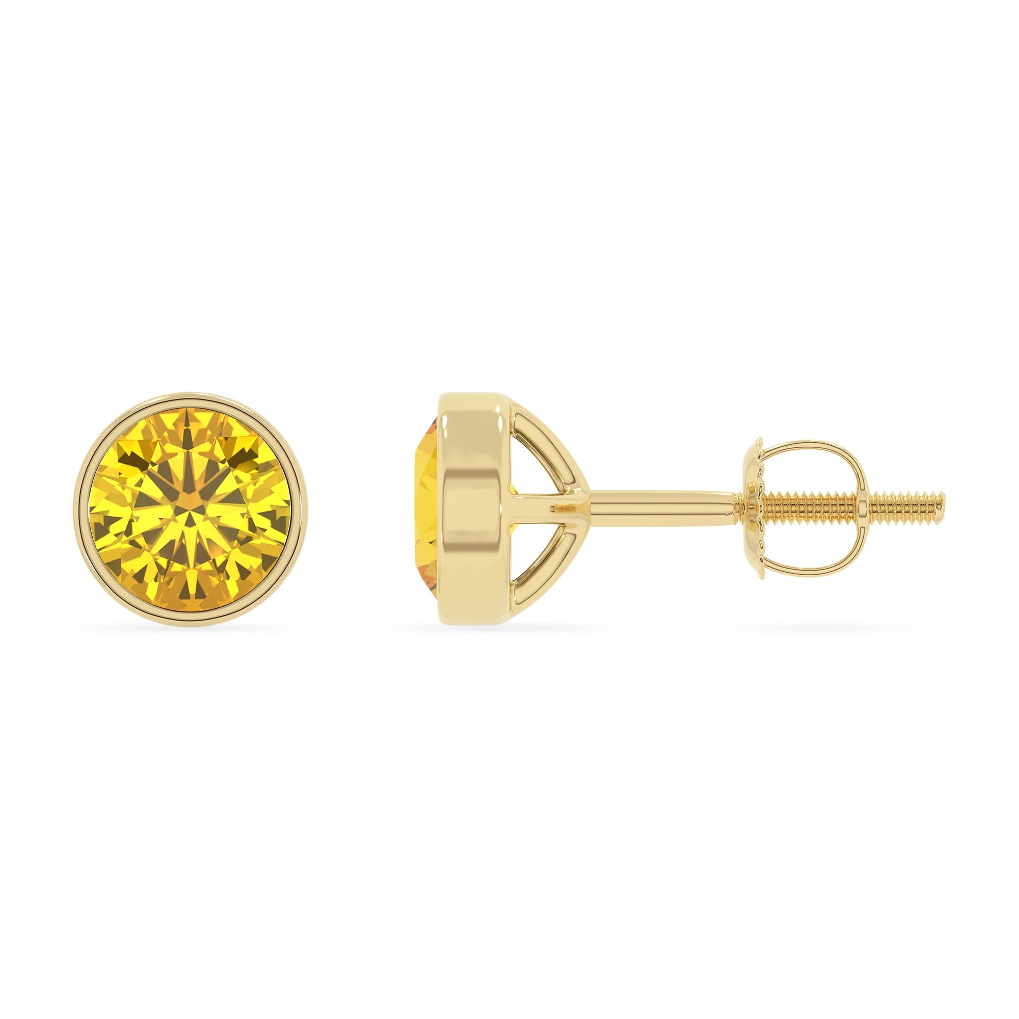 lab grown yellow sapphire round stud earrings in yellow gold