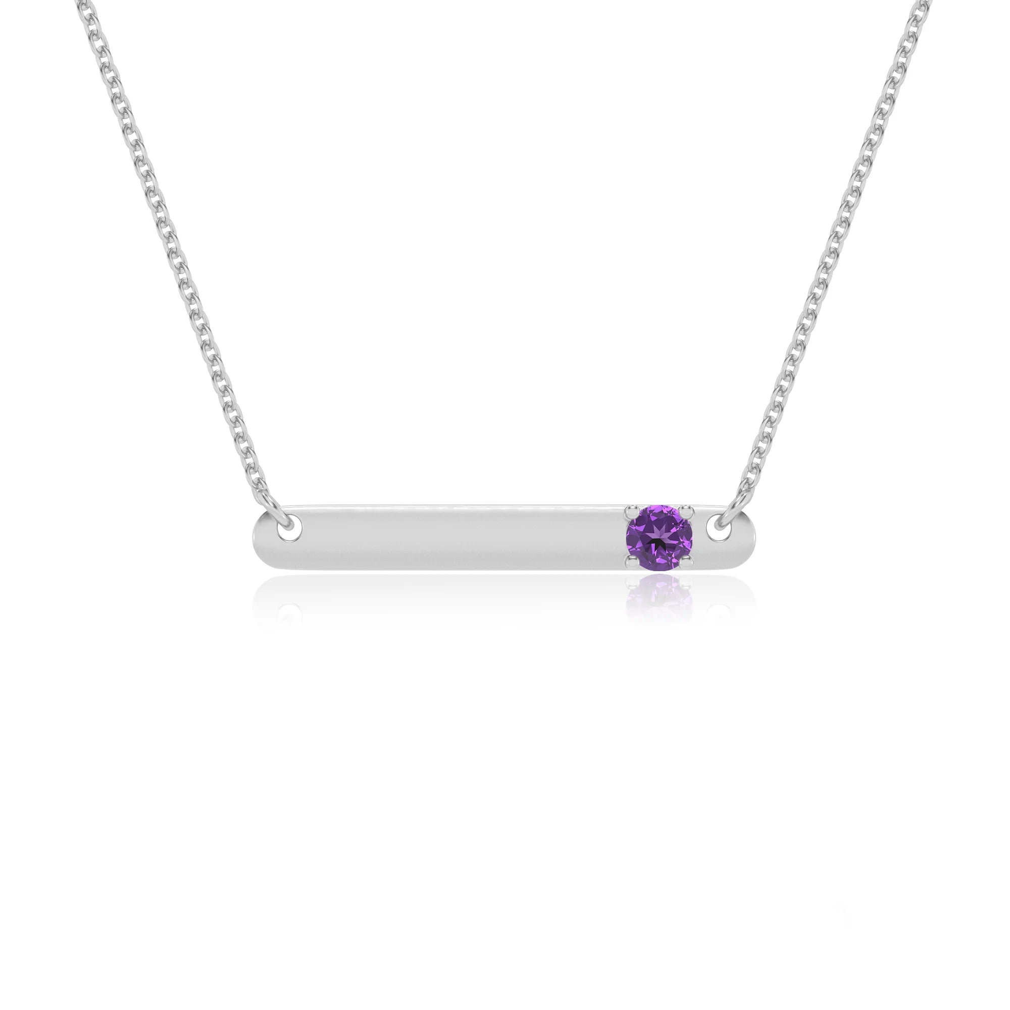 lab grown amethyst round bar v-bale necklaces in white gold