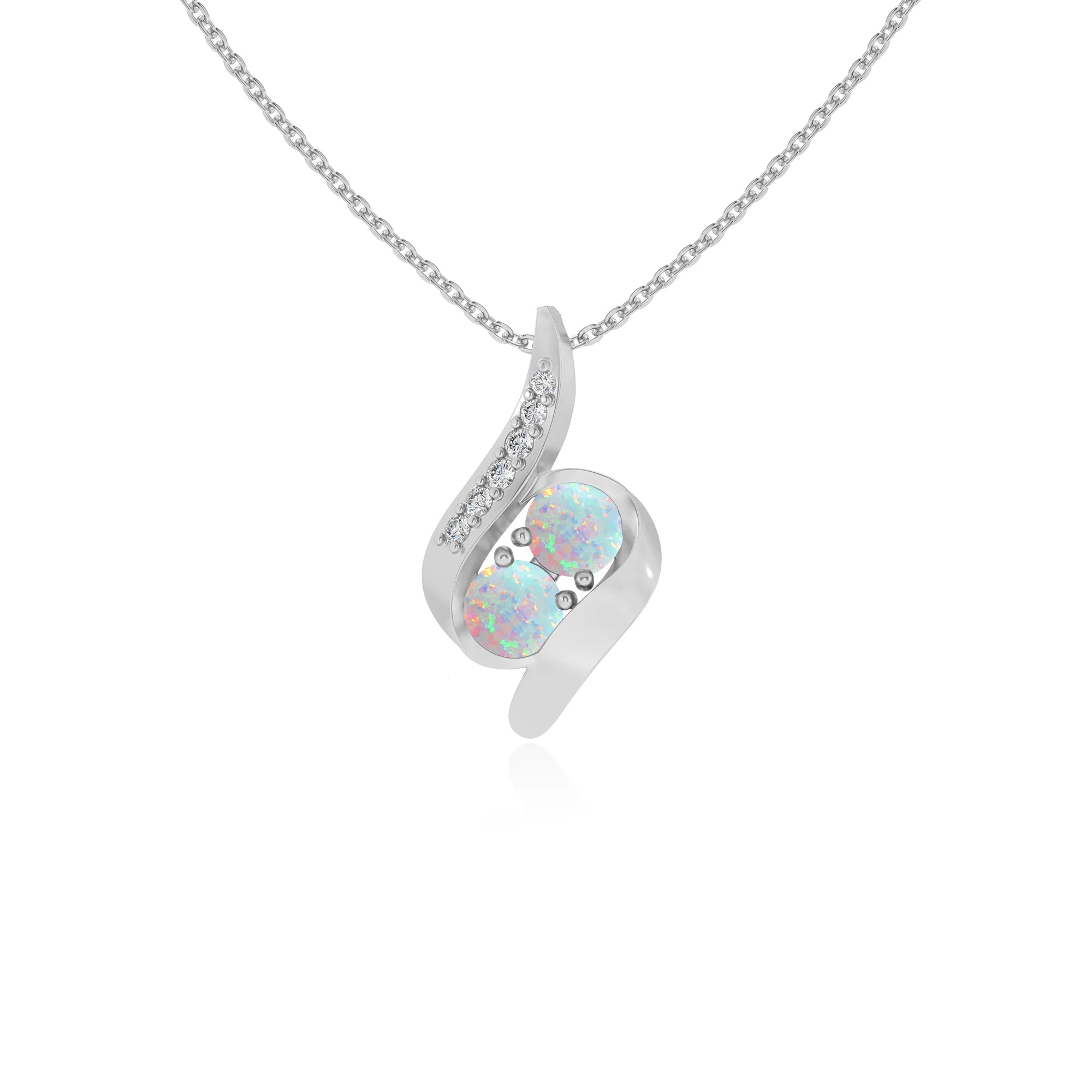 lab grown opal round solitaire v-bale necklaces in white gold