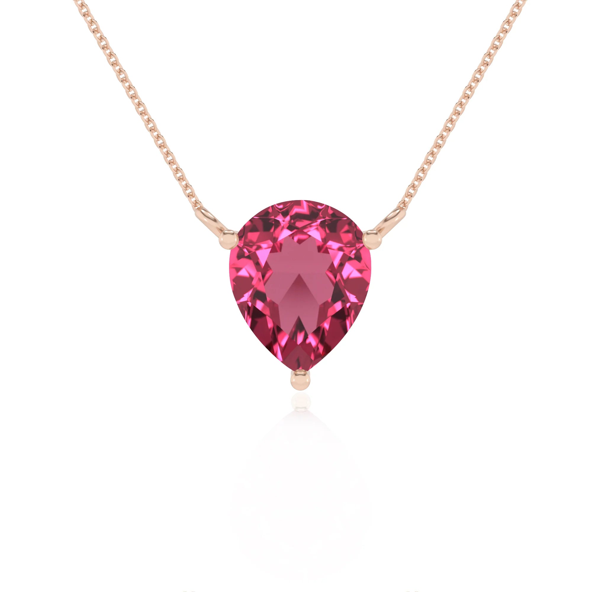 lab grown pink-tourmaline pear solitaire necklaces in rose gold