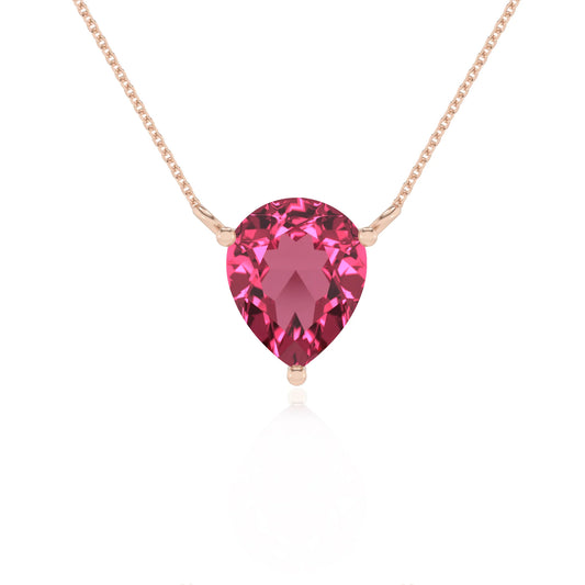 lab grown pink-tourmaline pear solitaire necklaces in rose gold