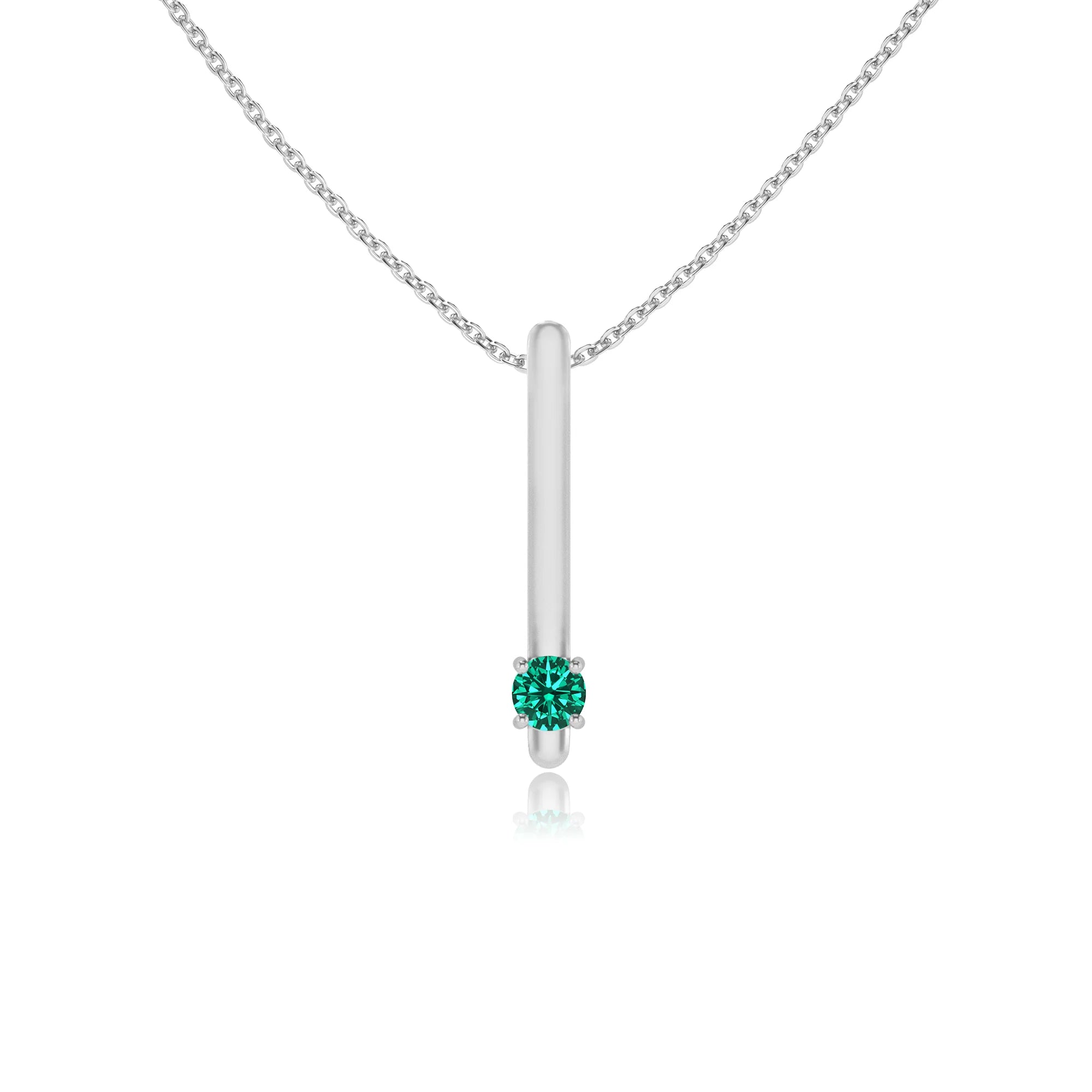 lab grown emerald round bar necklaces in sterling silver