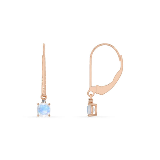 natural rainbow moonstone cushion drop earrings in rose gold