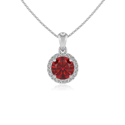 lab grown ruby round solitaire necklaces in platinum