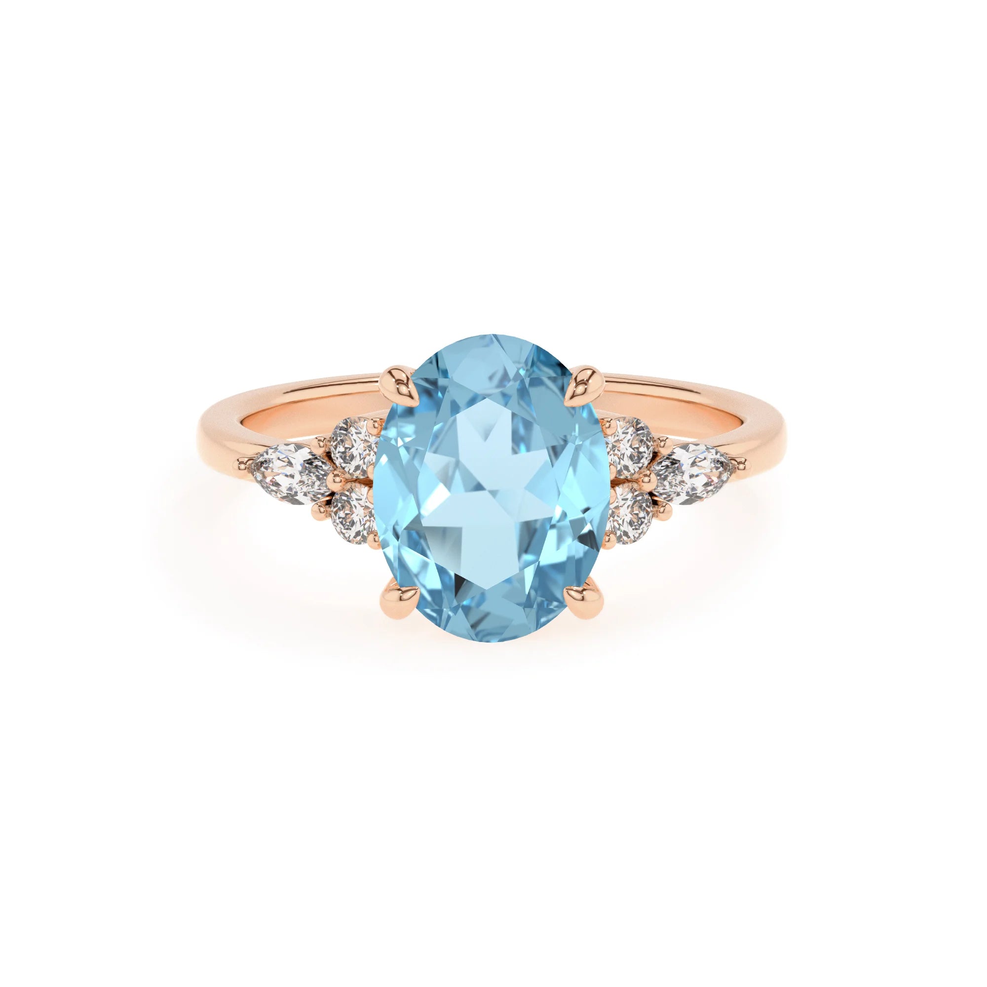 lab grown aquamarine oval solitaire rings in rose gold